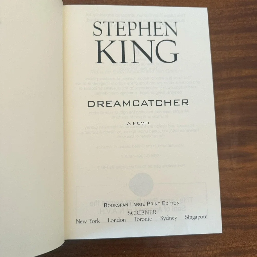 Stephen King – Dreamcatcher – 2001 Scribner Large Print Hardcover w/ Dust Jacket